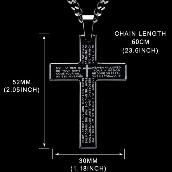 MUERDOU Cross Necklace for Men Cross Pendant STRENGTH Bible  Stainless Steel Men’s cross necklace